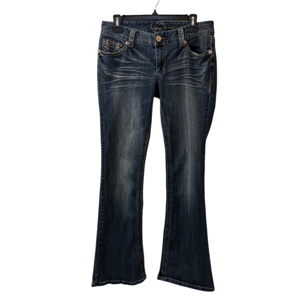 Ariya Vintage Y2K Flare Leg Jeans Size 11/12 Low Rise Whiskered Dark Wash